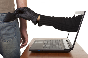hand coming out of a laptop to steal a wallet